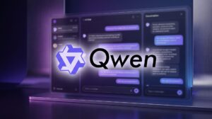 Qwen IA da Alibaba: núcleo de inteligência artificial roxo abstrato com luzes neurais