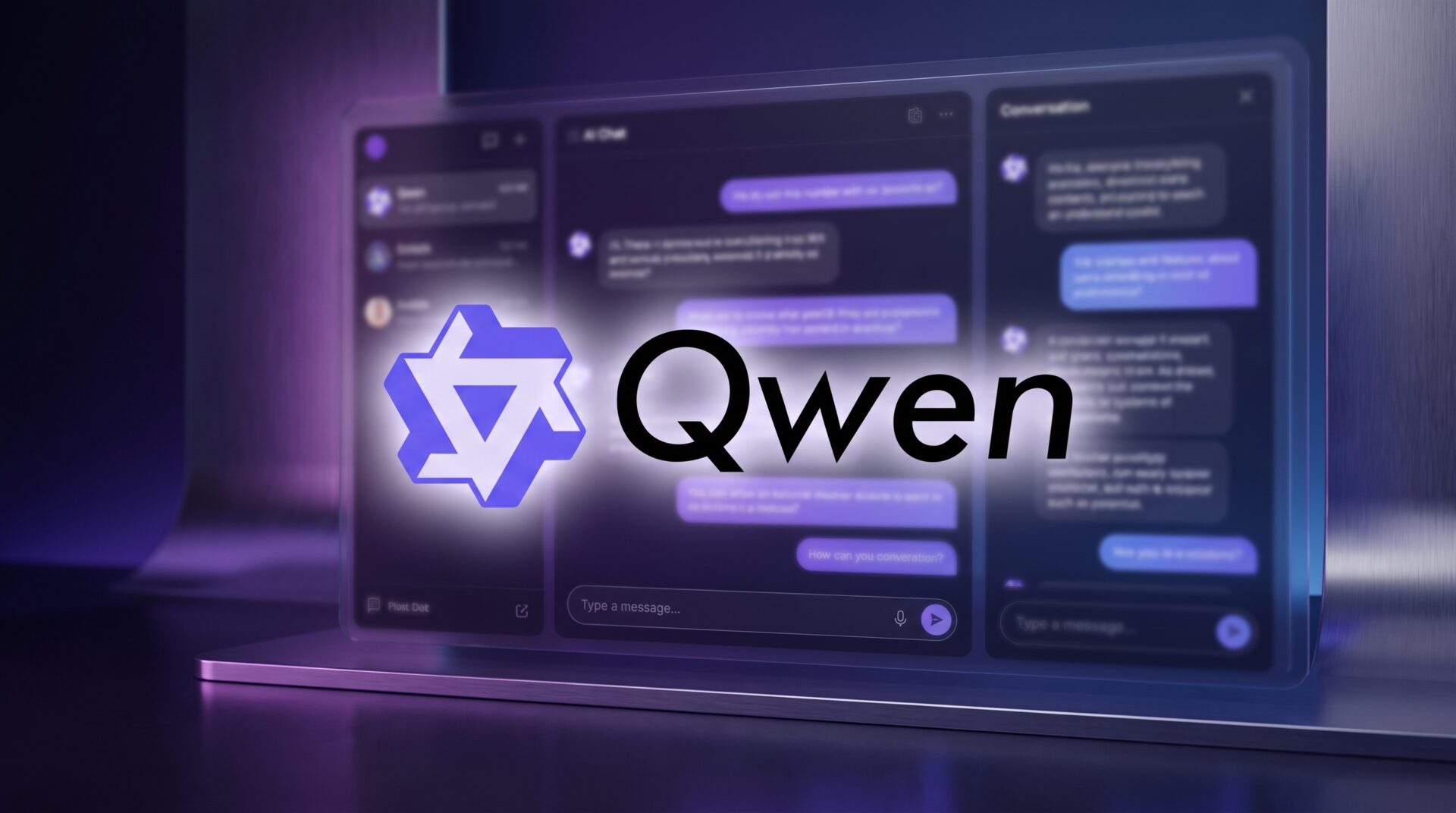 Qwen IA da Alibaba: núcleo de inteligência artificial roxo abstrato com luzes neurais