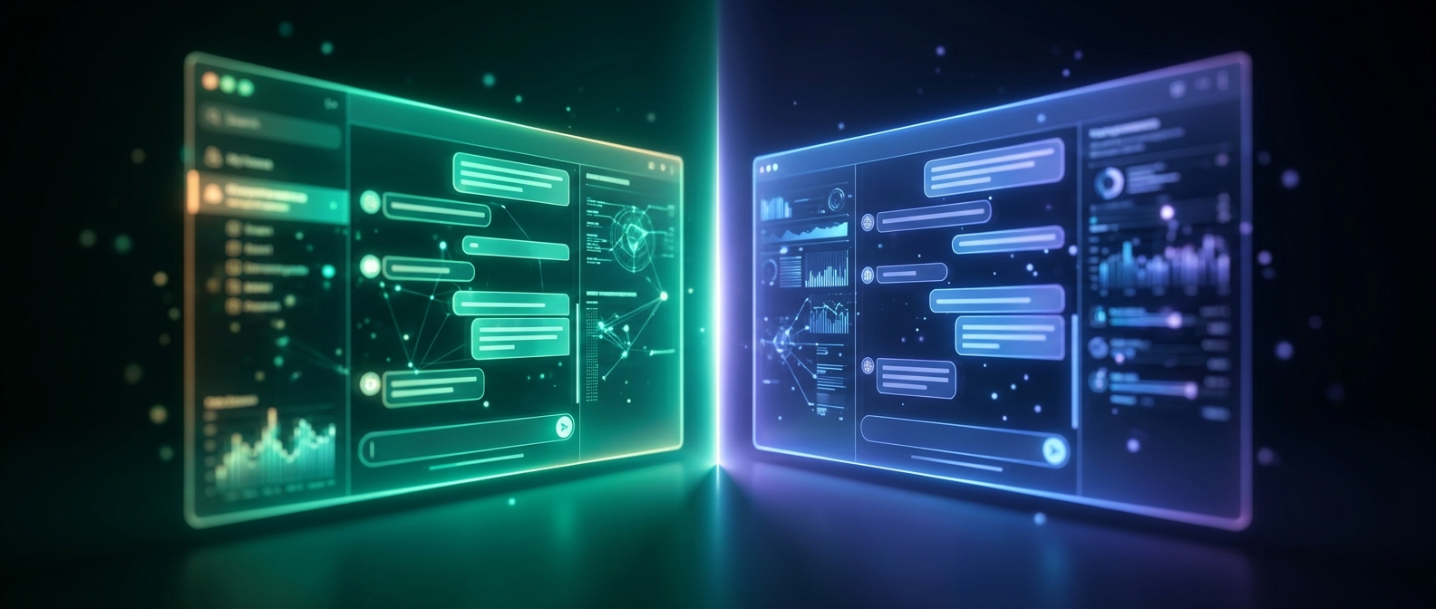 ChatGPT vs Gemini: ilustração de duas interfaces de IA lado a lado em 2026