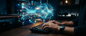 Desenvolvedor usando as melhores IAs para programar no editor de código em 2026