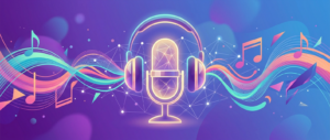 Ilustração abstrata de inteligência artificial criando música com ondas sonoras coloridas