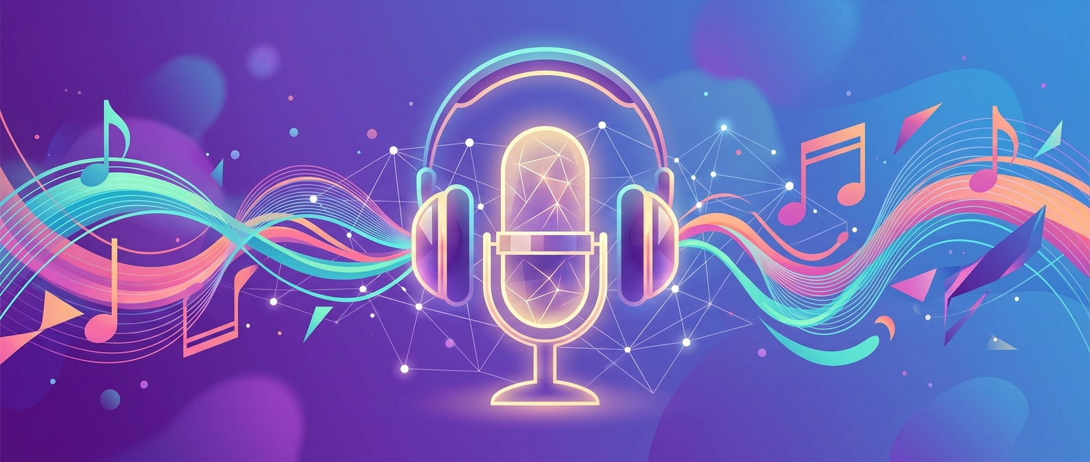 Ilustração abstrata de inteligência artificial criando música com ondas sonoras coloridas
