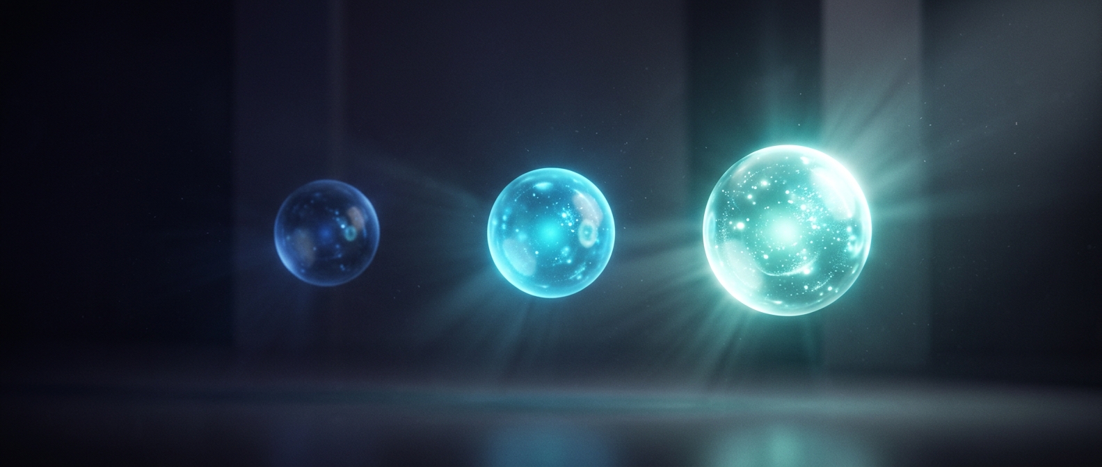 Atualização Antigravity 2.0 – três modos de raciocínio do Gemini 3.5 Flash representados em esferas de luz crescente