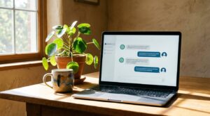 Interface de chat de assistente de IA em notebook