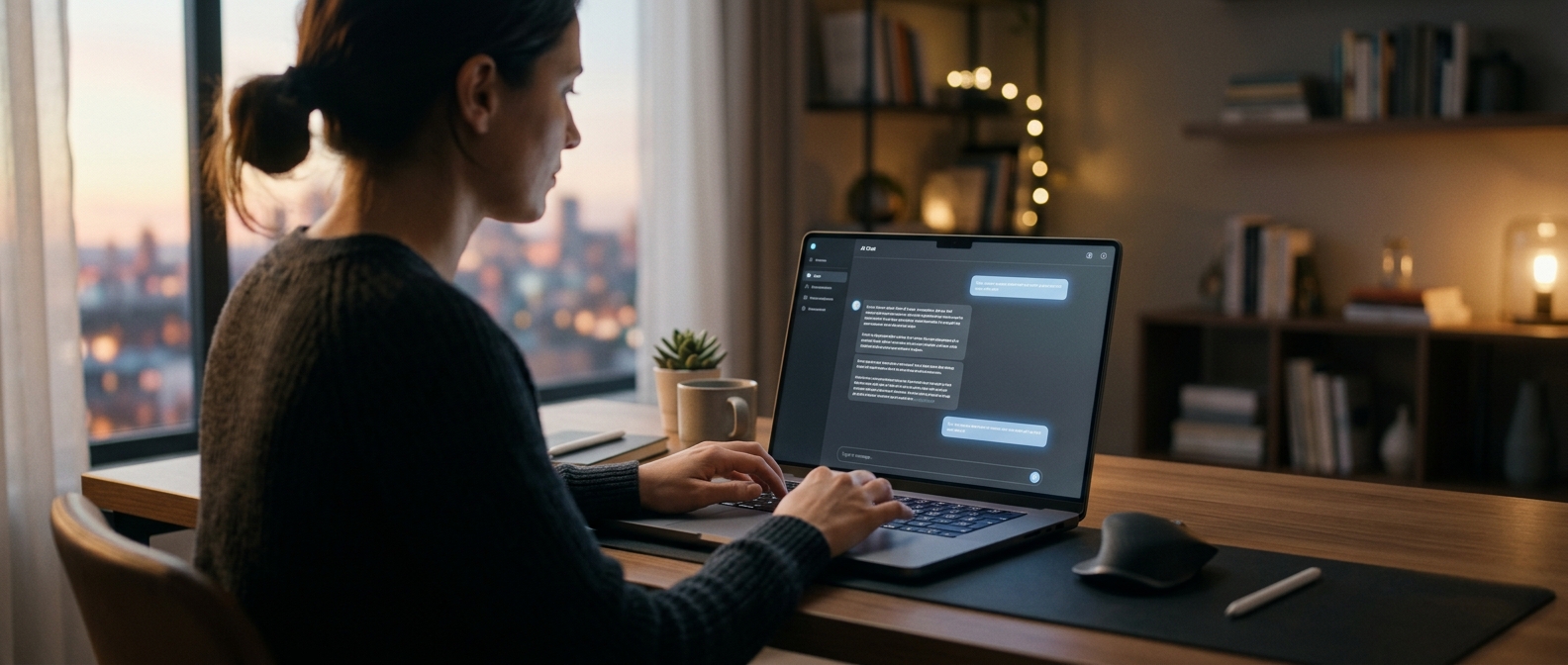 pessoa usando interface de chat de IA no laptop — como usar o DeepSeek